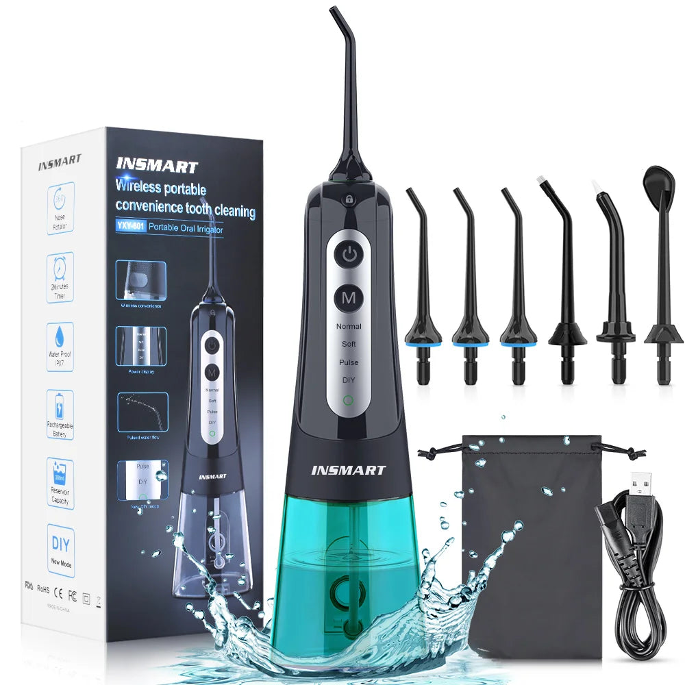Premium Portable Oral Irrigator – Rechargeable Dental Water Flosser with 300ml Tank, Multiple Nozzles, Waterproof Design for Everyday Oral Care