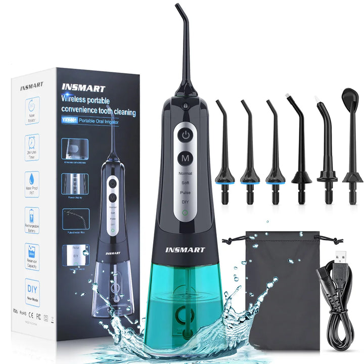 Premium Portable Oral Irrigator – Rechargeable Dental Water Flosser with 300ml Tank, Multiple Nozzles, Waterproof Design for Everyday Oral Care