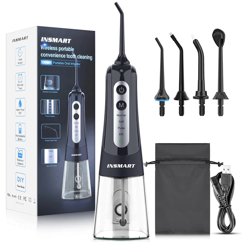 Premium Portable Oral Irrigator – Rechargeable Dental Water Flosser with 300ml Tank, Multiple Nozzles, Waterproof Design for Everyday Oral Care