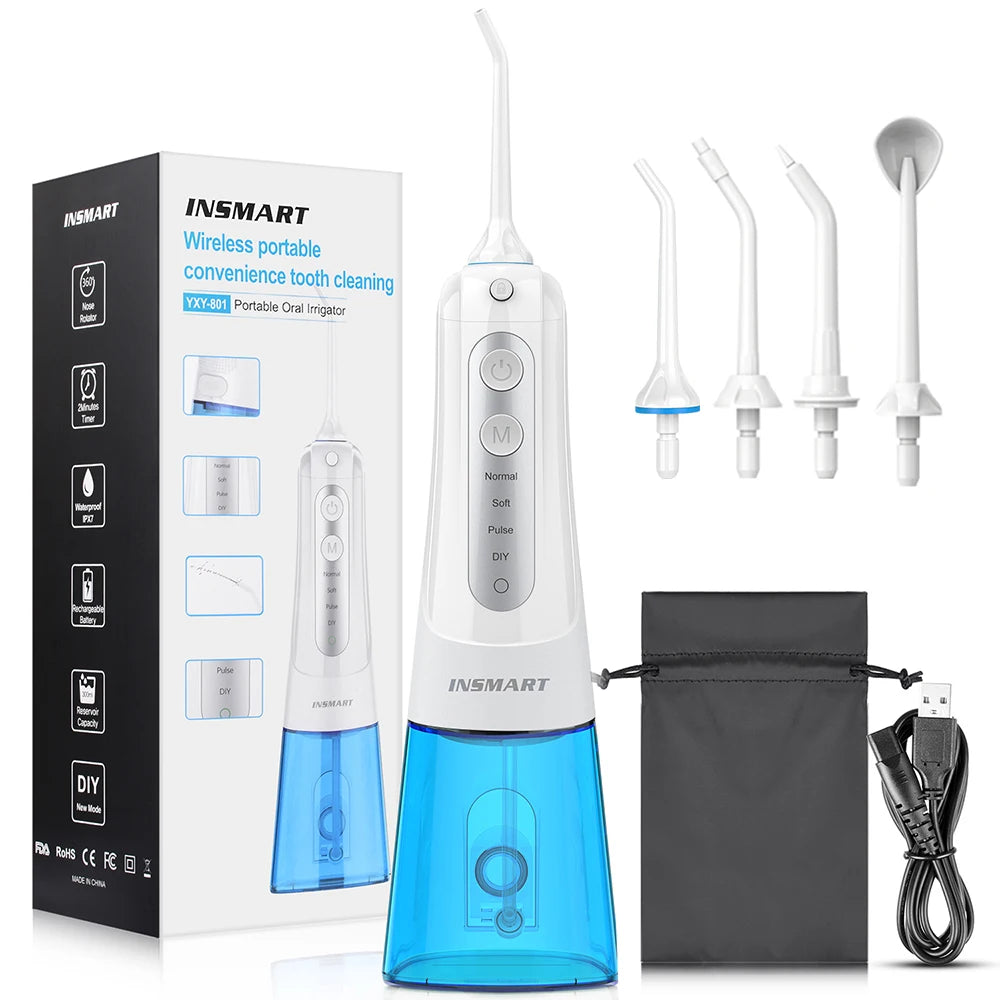 Premium Portable Oral Irrigator – Rechargeable Dental Water Flosser with 300ml Tank, Multiple Nozzles, Waterproof Design for Everyday Oral Care