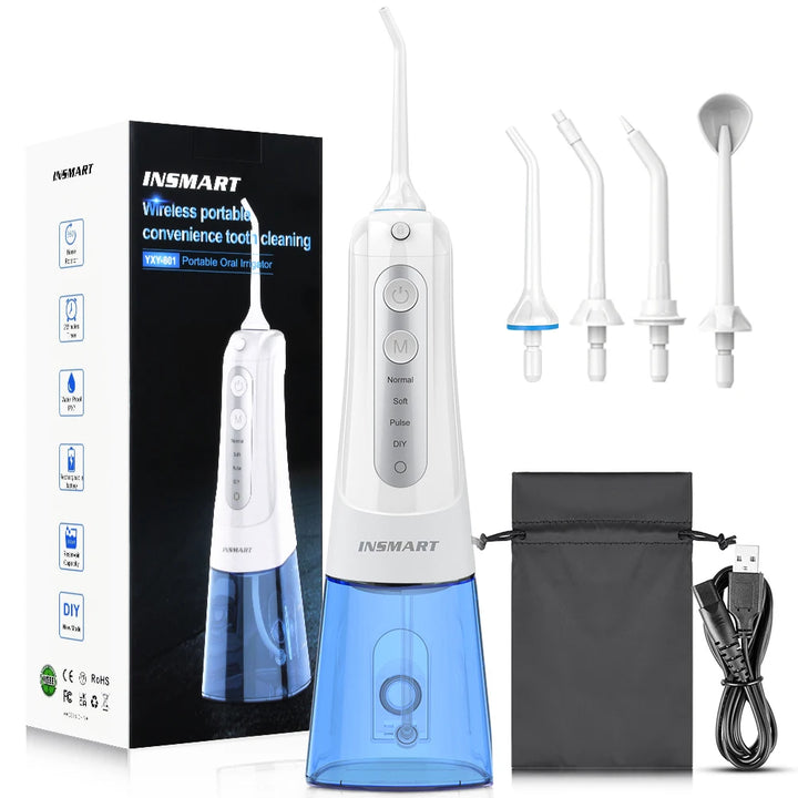 Premium Portable Oral Irrigator – Rechargeable Dental Water Flosser with 300ml Tank, Multiple Nozzles, Waterproof Design for Everyday Oral Care