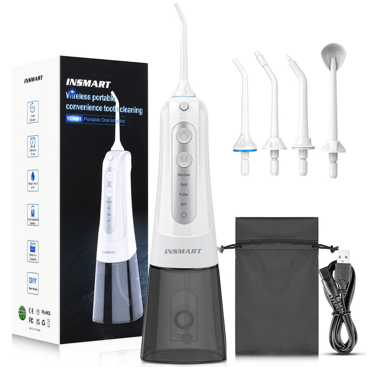 Premium Portable Oral Irrigator – Rechargeable Dental Water Flosser with 300ml Tank, Multiple Nozzles, Waterproof Design for Everyday Oral Care