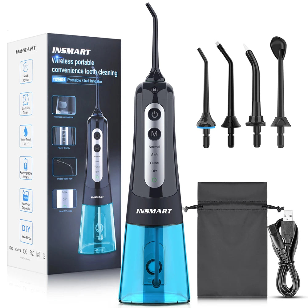 Premium Portable Oral Irrigator – Rechargeable Dental Water Flosser with 300ml Tank, Multiple Nozzles, Waterproof Design for Everyday Oral Care