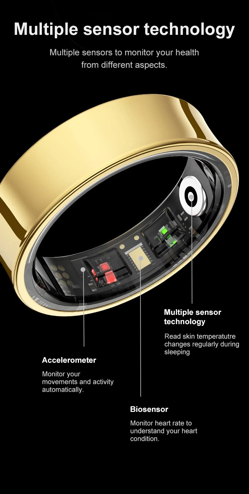 Premium R09 Smart Ring – Heart Rate Blood Oxygen and Skin Temperature Monitor with Charging Case 5ATM Waterproof
