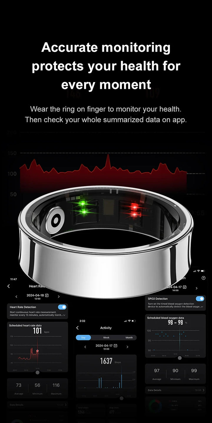 Premium R09 Smart Ring – Heart Rate Blood Oxygen and Skin Temperature Monitor with Charging Case 5ATM Waterproof