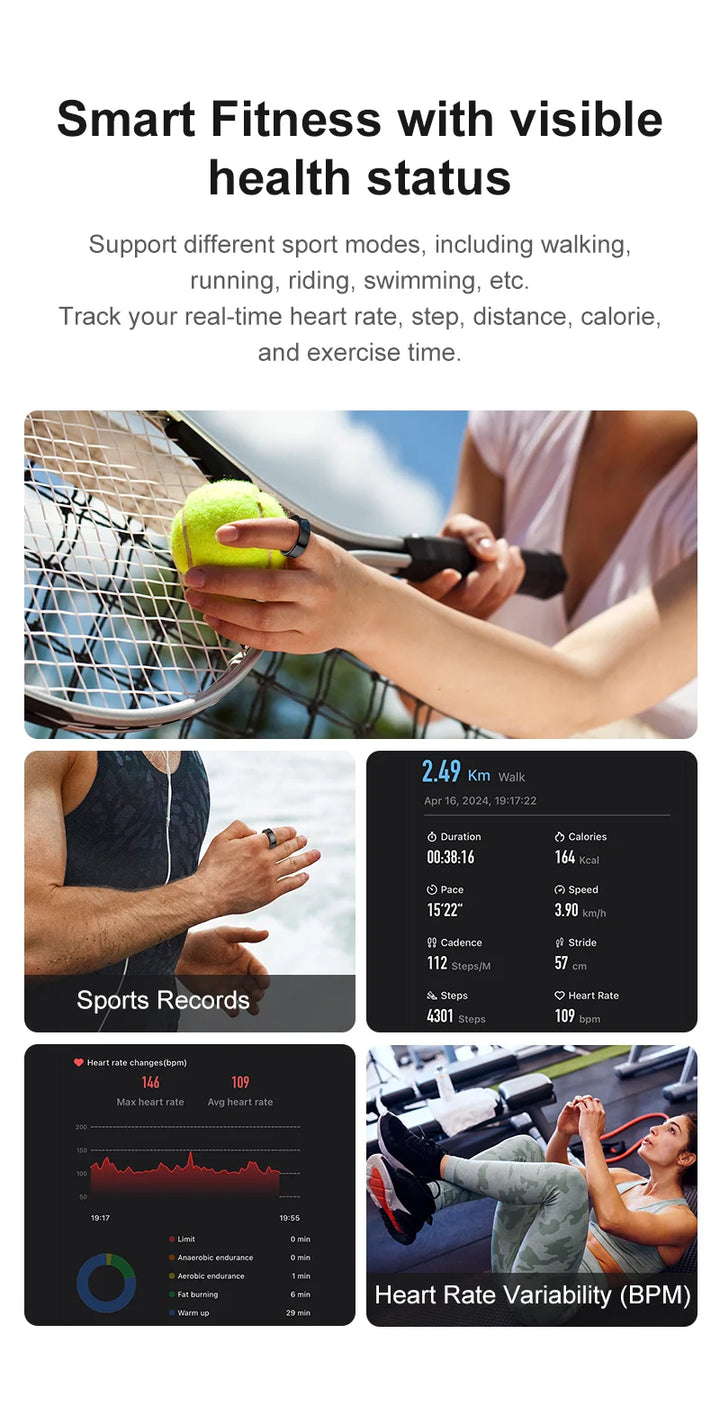 Premium R09 Smart Ring – Heart Rate Blood Oxygen and Skin Temperature Monitor with Charging Case 5ATM Waterproof