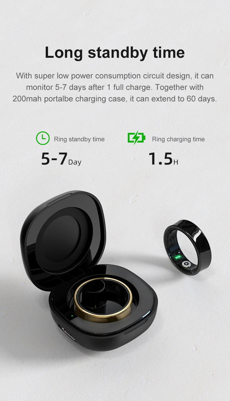 Premium R09 Smart Ring – Heart Rate Blood Oxygen and Skin Temperature Monitor with Charging Case 5ATM Waterproof