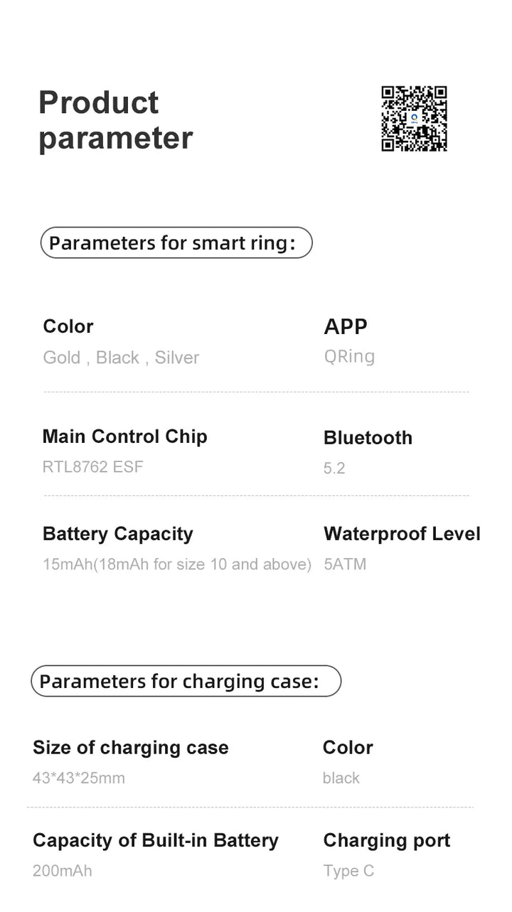 Premium R09 Smart Ring – Heart Rate Blood Oxygen and Skin Temperature Monitor with Charging Case 5ATM Waterproof