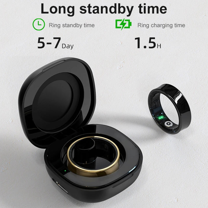 Premium R09 Smart Ring – Heart Rate Blood Oxygen and Skin Temperature Monitor with Charging Case 5ATM Waterproof