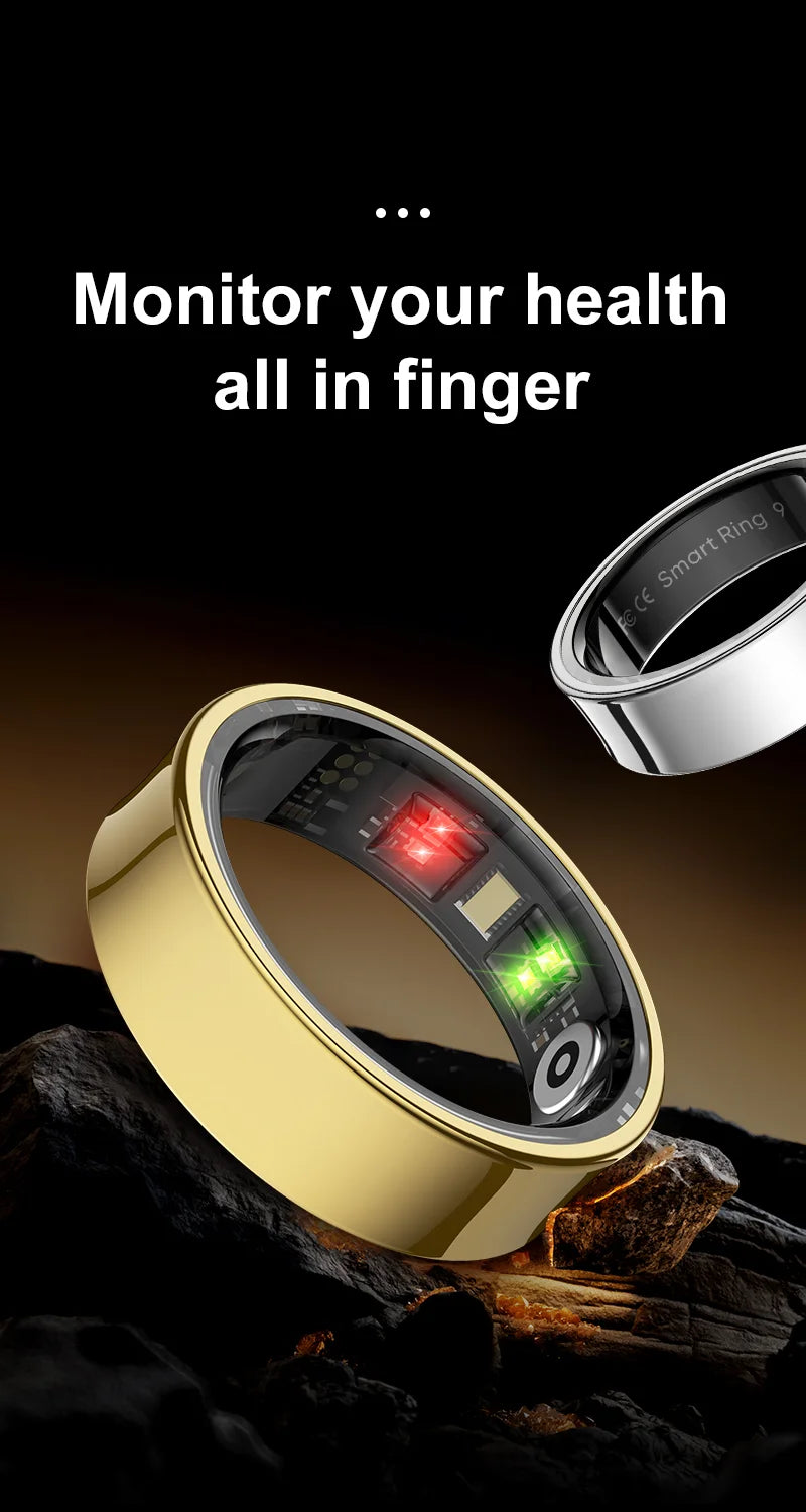 Premium R09 Smart Ring – Heart Rate Blood Oxygen and Skin Temperature Monitor with Charging Case 5ATM Waterproof