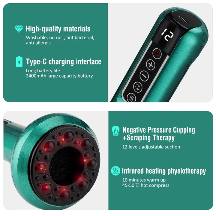 Premium Rechargeable Vacuum Massage Cup – Smart Suction Massage Device with Warm Compress Function, Portable Body Massage Tool