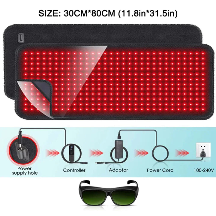 Premium Red Light Therapy Heating Pad – 660nm and 850nm Infrared LED Mat for Back Waist and Body Relaxation