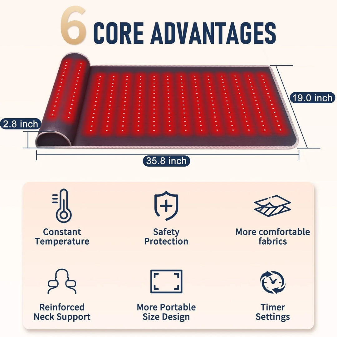 Premium Red Light Therapy Mat – 660nm and 850nm LED Far Infrared Heat Massage Pad with 3D Neck Support