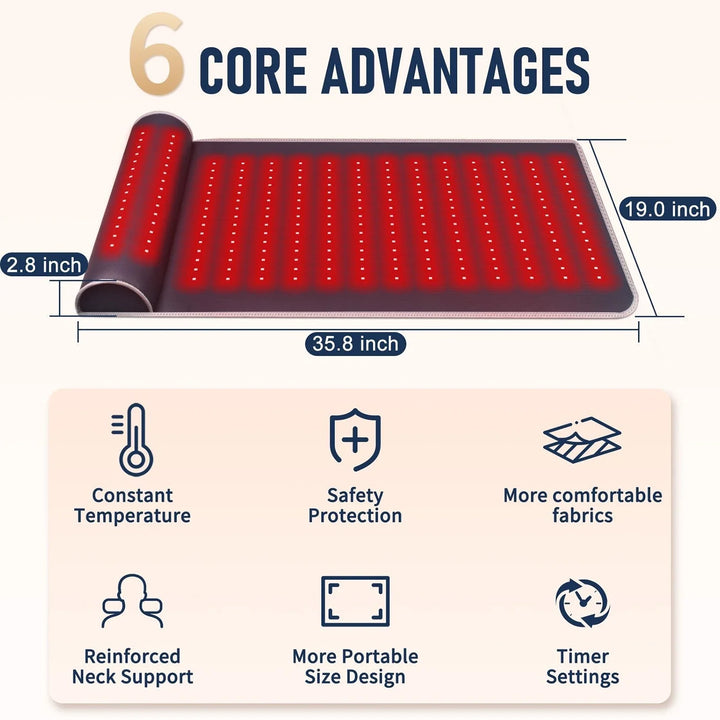 Premium Red Light Therapy Mat – 660nm and 850nm LED Far Infrared Heat Massage Pad with 3D Neck Support