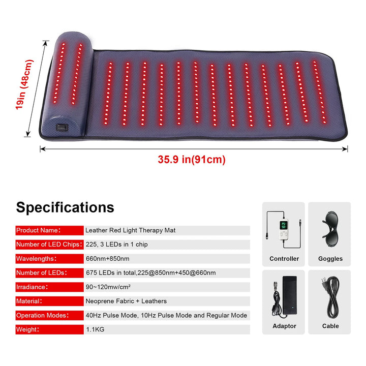 Premium Red Light Therapy Mat – 660nm and 850nm LED Far Infrared Heat Massage Pad with 3D Neck Support