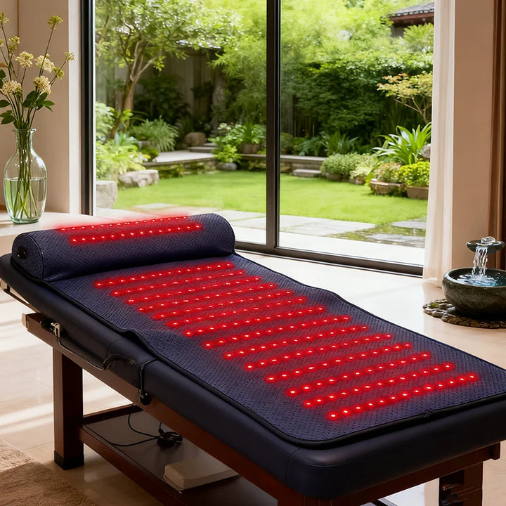 Premium Red Light Therapy Mat – 660nm and 850nm LED Far Infrared Heat Massage Pad with 3D Neck Support