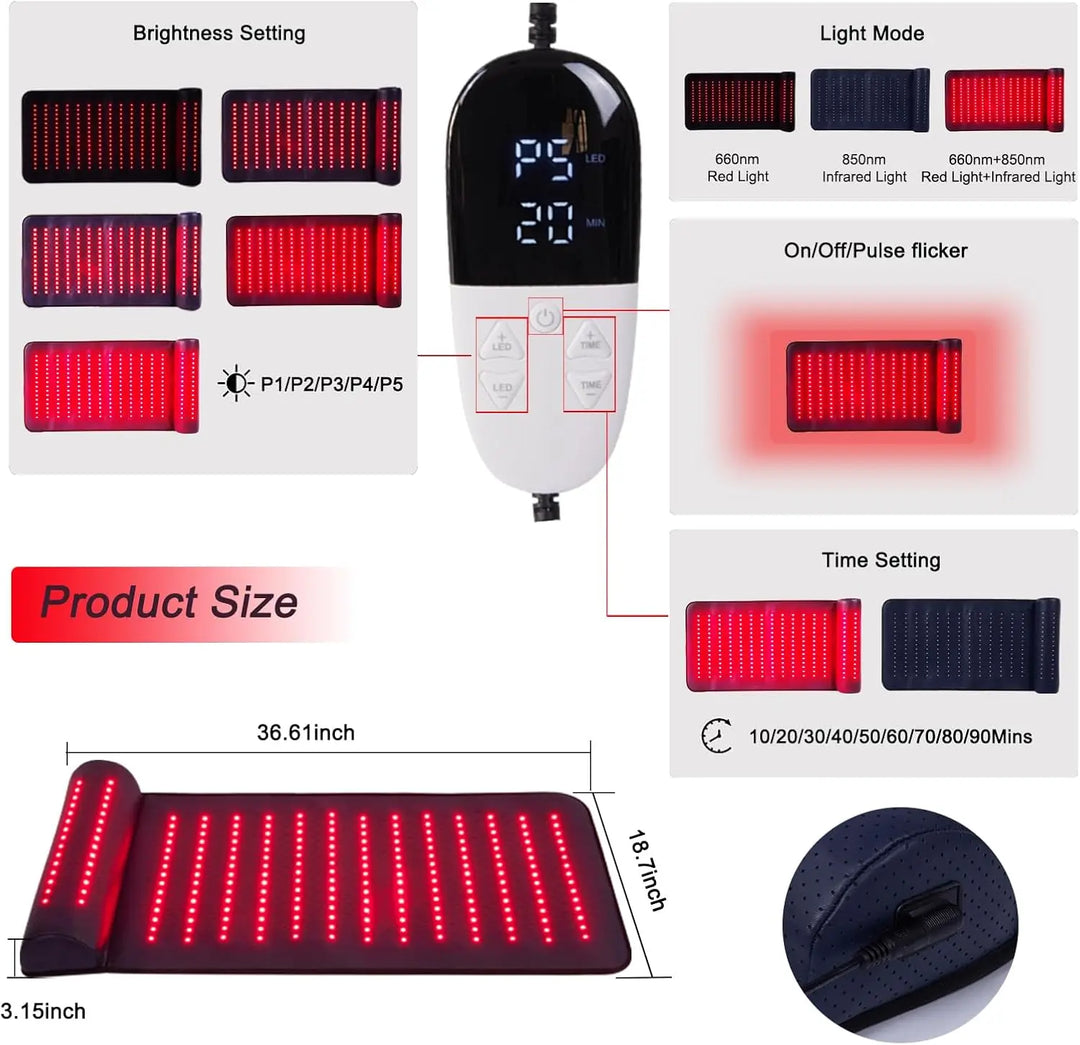 Premium Red Light Therapy Mat with Neck Support – 660nm and 850nm Infrared Full Body LED Pad for Home Spa Use