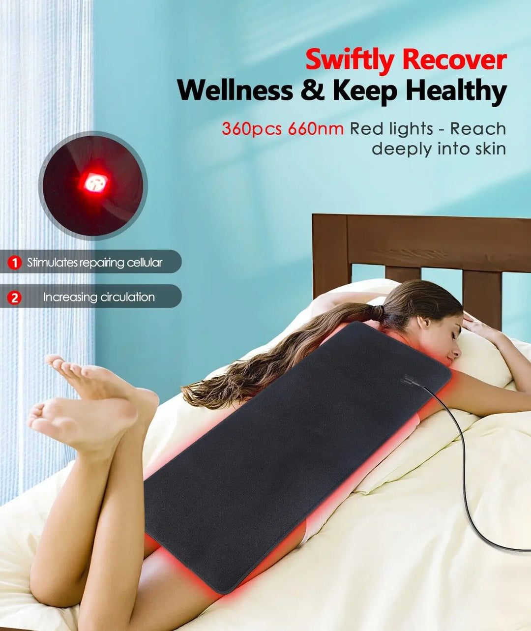 Premium Red Light Therapy Pad – 660nm and 850nm Infrared LED Lumbar Belt for Back Waist and Knee Support