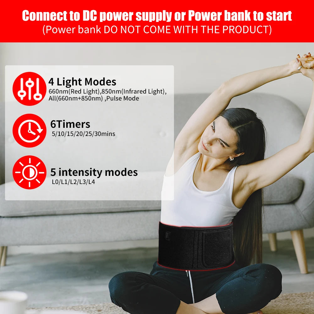 Premium Red & Near-Infrared Light Therapy Belt – 660nm & 850nm LED Wrap with Adjustable Modes, Auto Timer, Flexible Full-Body Design