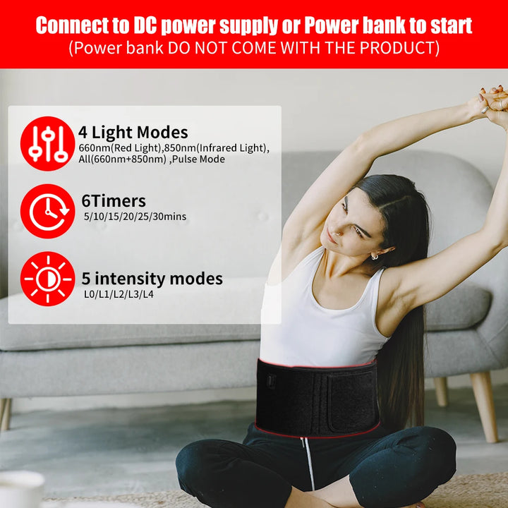 Premium Red & Near-Infrared Light Therapy Belt – 660nm & 850nm LED Wrap with Adjustable Modes, Auto Timer, Flexible Full-Body Design