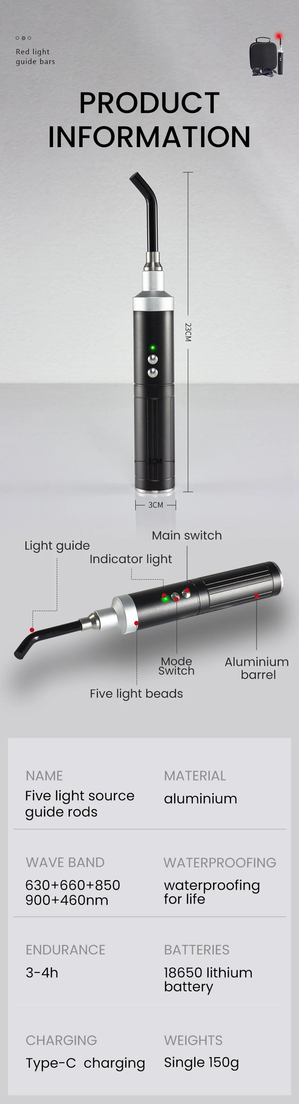 Premium Red and Infrared Light Therapy Wand – Multi Wavelength LED Device for Facial and Body Care