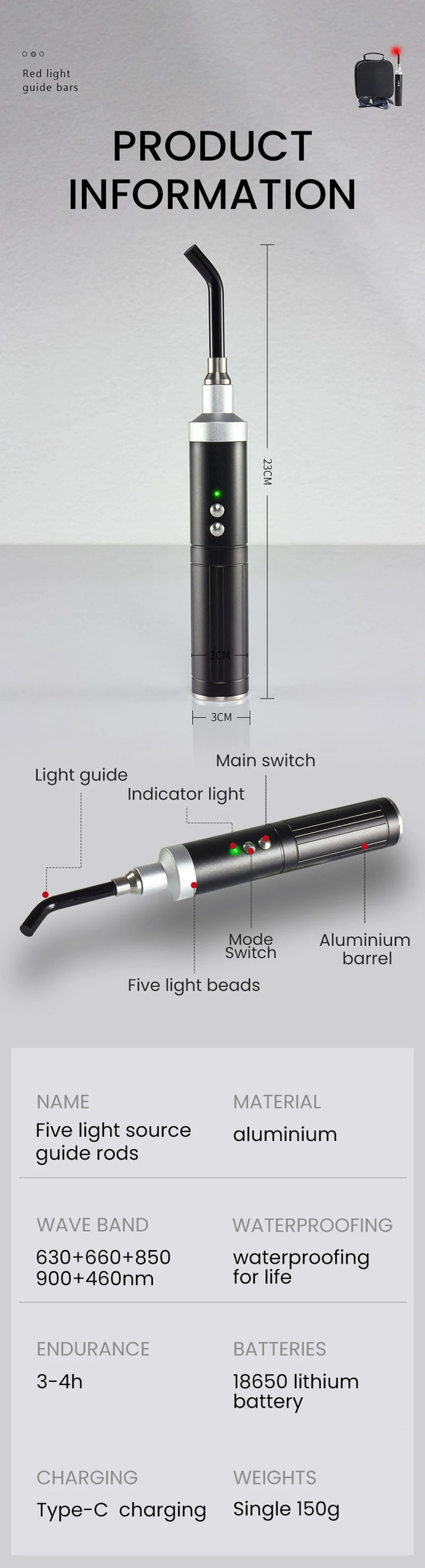 Premium Red and Infrared Light Therapy Wand – Multi Wavelength LED Device for Facial and Body Care