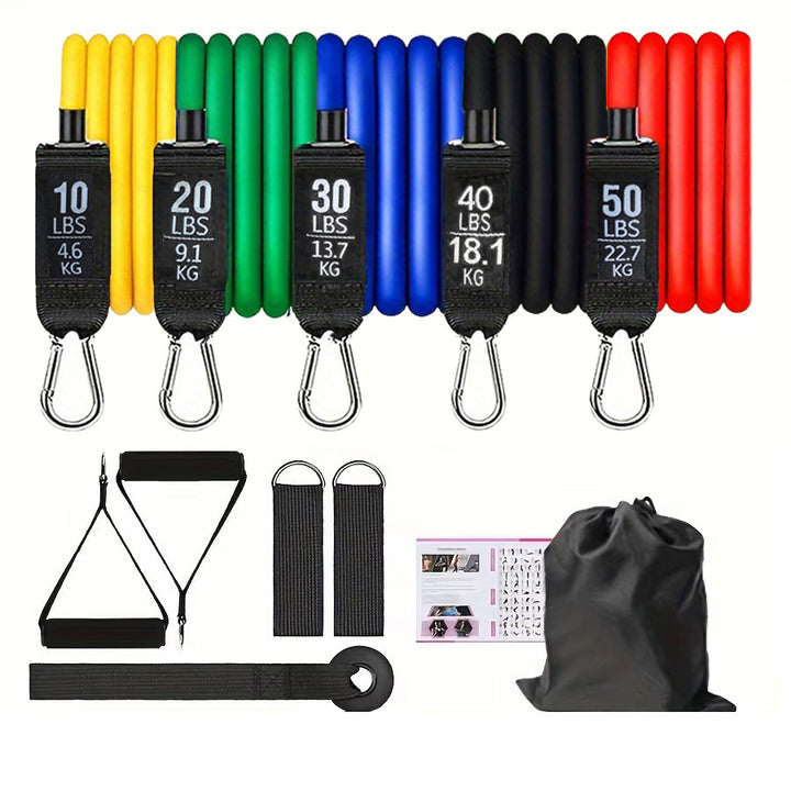 Premium Resistance Band Set – 5 Tube Fitness Bands with Handles, Ankle Straps & Door Anchor for Full-Body Workout, Strength Training, Muscle Building, Weight Loss & Mobility – Up to 150 lbs Resistance
