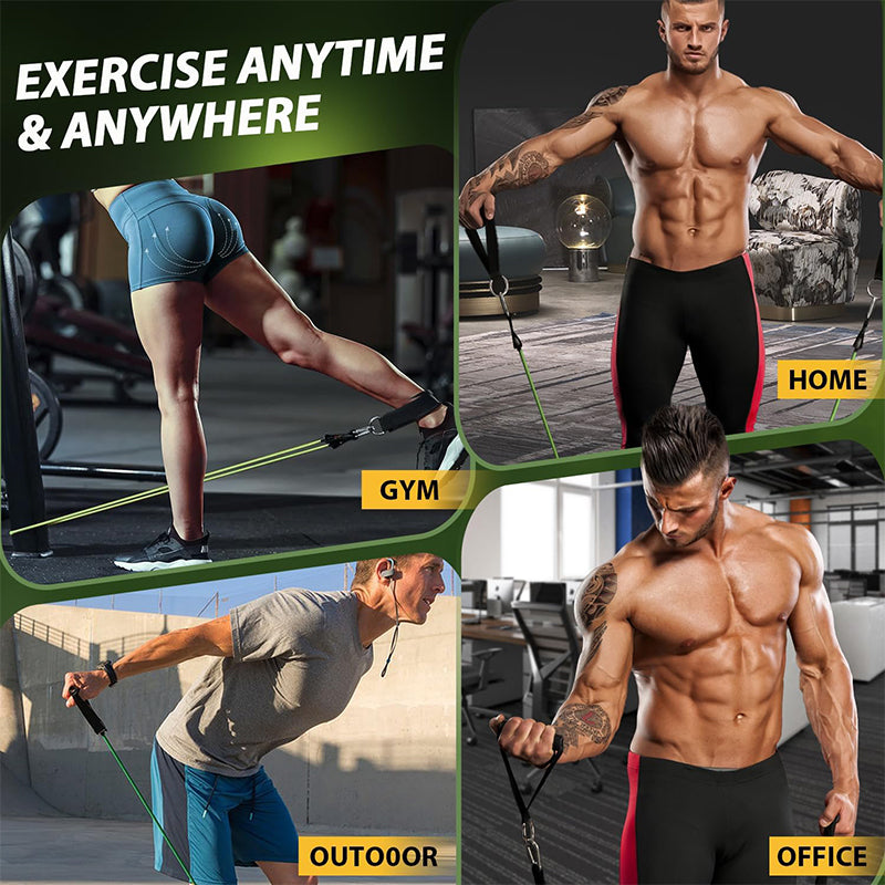 Premium Resistance Band Set – 5 Tube Fitness Bands with Handles, Ankle Straps & Door Anchor for Full-Body Workout, Strength Training, Muscle Building, Weight Loss & Mobility – Up to 150 lbs Resistance
