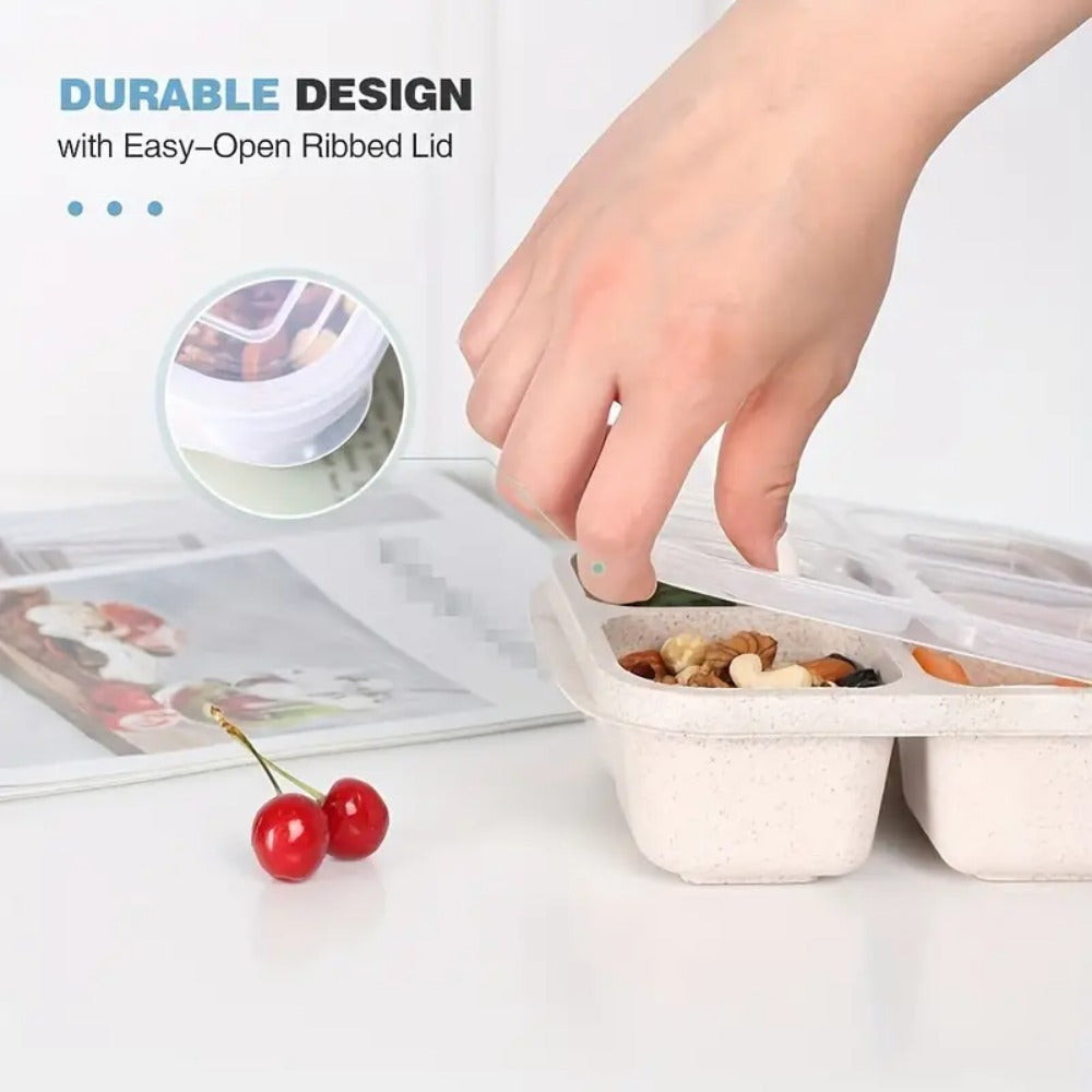 Premium Reusable 4-Grid Snack Containers – Portable Meal Prep Lunch Box, Leak-Proof, Large Capacity, Multi-Compartment Design for Kids and Adults, Ideal for Home, Kitchen, and Travel