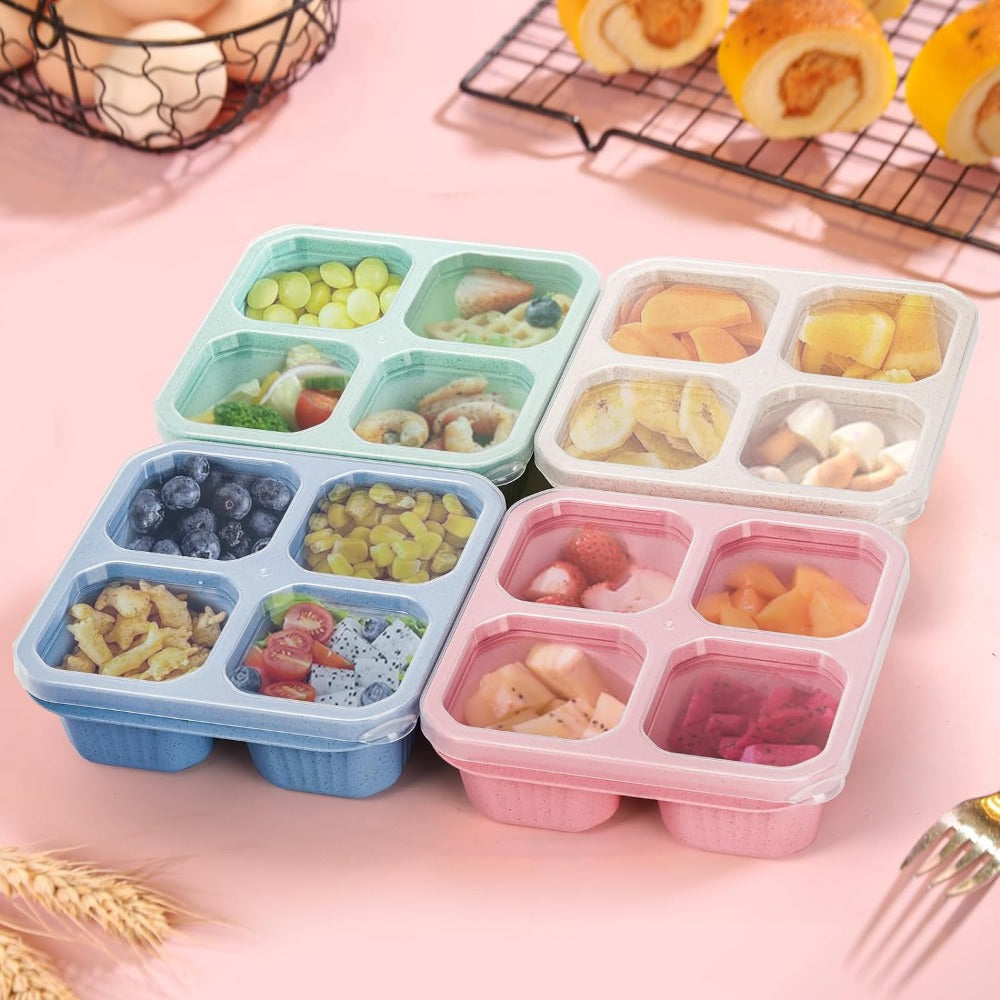 Premium Reusable 4-Grid Snack Containers – Portable Meal Prep Lunch Box, Leak-Proof, Large Capacity, Multi-Compartment Design for Kids and Adults, Ideal for Home, Kitchen, and Travel