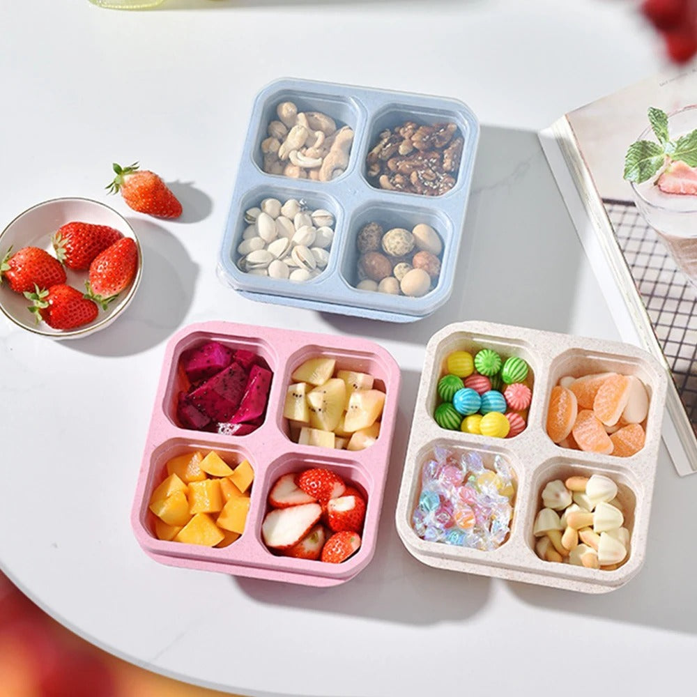 Premium Reusable 4-Grid Snack Containers – Portable Meal Prep Lunch Box, Leak-Proof, Large Capacity, Multi-Compartment Design for Kids and Adults, Ideal for Home, Kitchen, and Travel