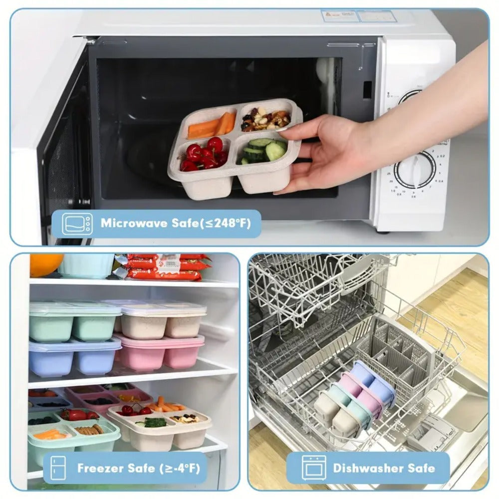 Premium Reusable 4-Grid Snack Containers – Portable Meal Prep Lunch Box, Leak-Proof, Large Capacity, Multi-Compartment Design for Kids and Adults, Ideal for Home, Kitchen, and Travel