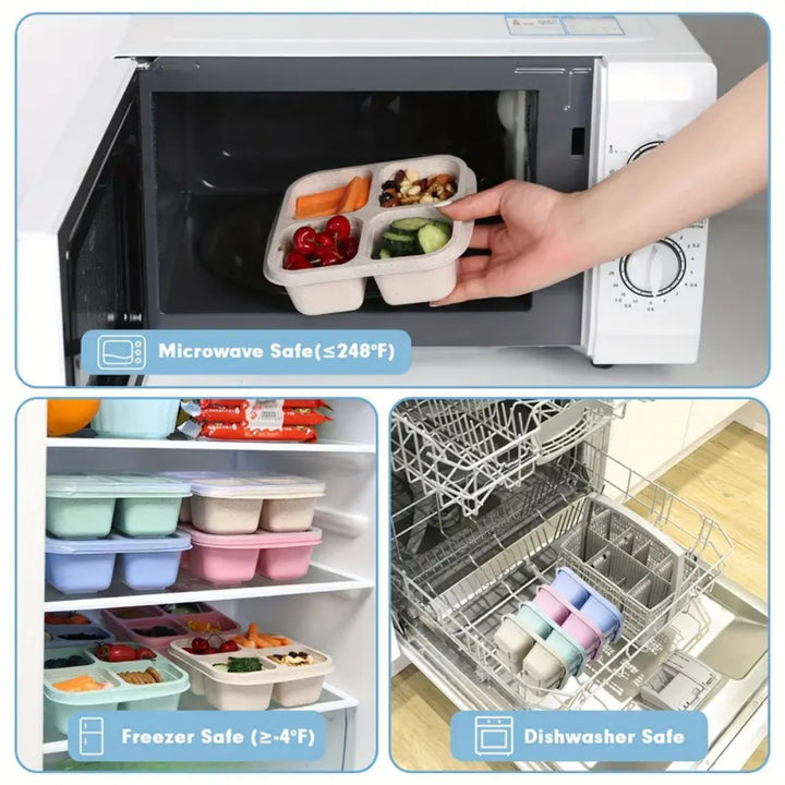 Premium Reusable 4-Grid Snack Containers – Portable Meal Prep Lunch Box, Leak-Proof, Large Capacity, Multi-Compartment Design for Kids and Adults, Ideal for Home, Kitchen, and Travel