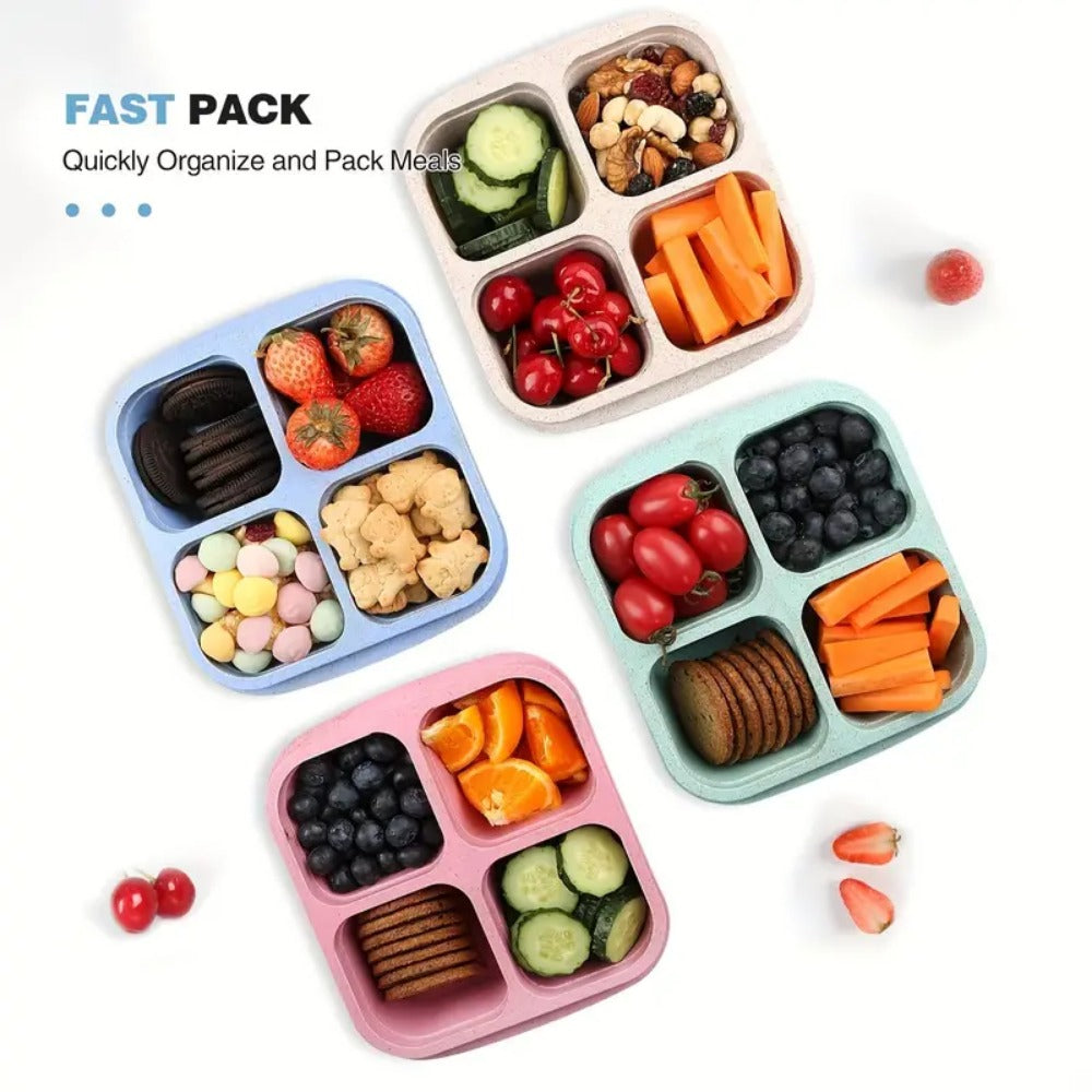 Premium Reusable 4-Grid Snack Containers – Portable Meal Prep Lunch Box, Leak-Proof, Large Capacity, Multi-Compartment Design for Kids and Adults, Ideal for Home, Kitchen, and Travel