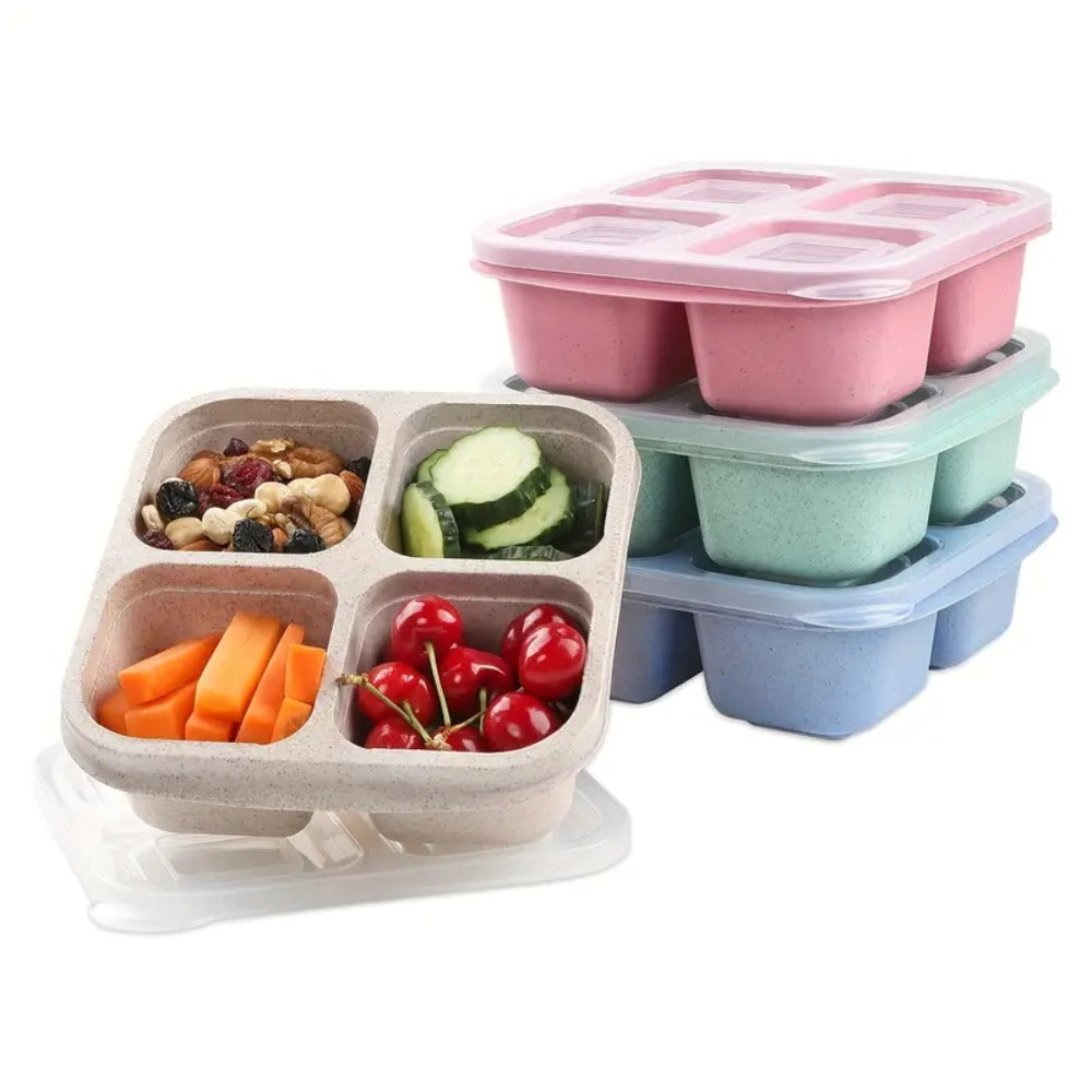 Premium Reusable 4-Grid Snack Containers – Portable Meal Prep Lunch Box, Leak-Proof, Large Capacity, Multi-Compartment Design for Kids and Adults, Ideal for Home, Kitchen, and Travel