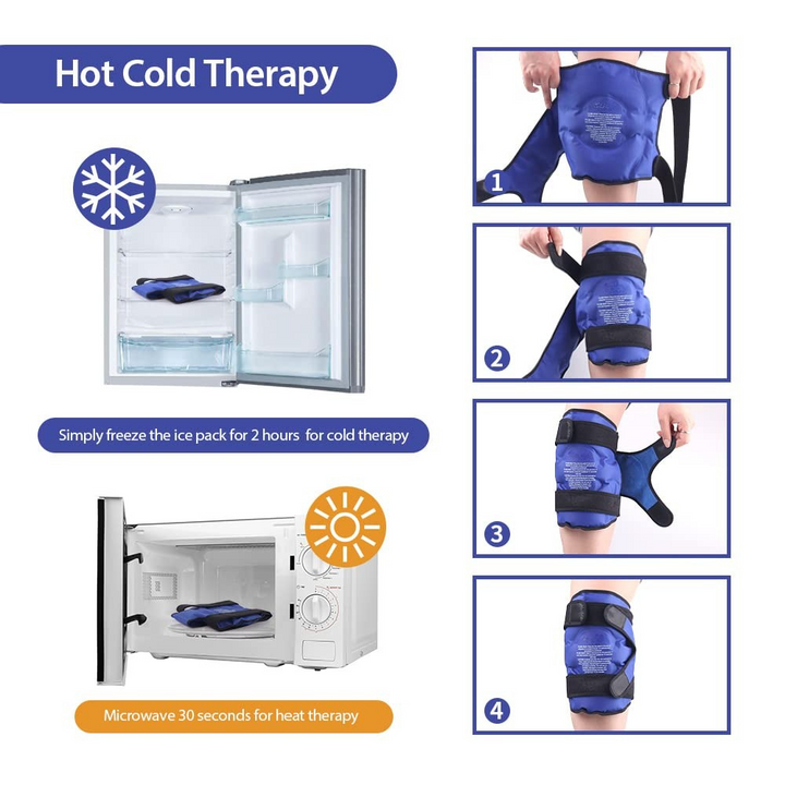 Premium Reusable Knee Ice Pack Wrap – Hot Cold Compress Therapy for Pain Relief, Gel Knee Support for Sprains, Injuries, Full Coverage, Adjustable Straps, First Aid Tool for Quick Recovery