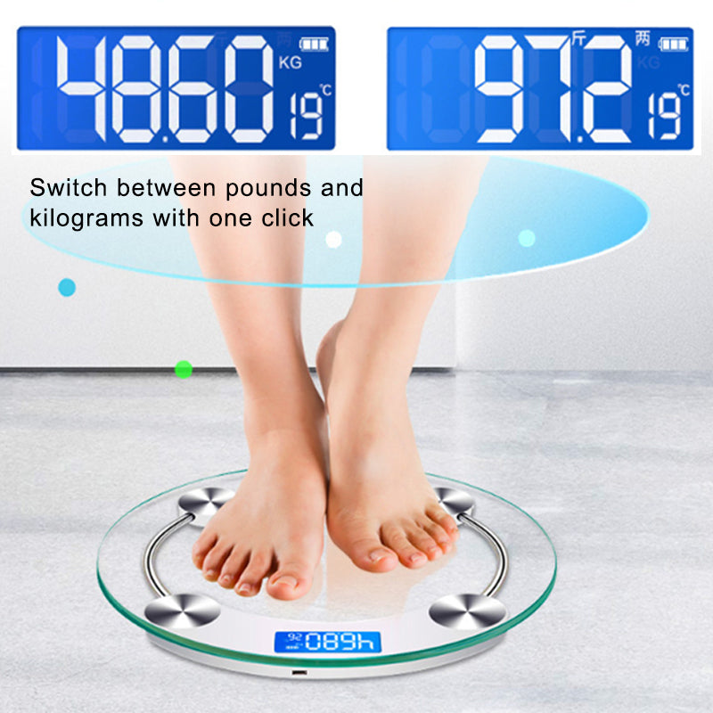 Premium Round Digital Body Weight Scale – High-Definition LCD Display, Tempered Glass, Auto On/Off, Precision Accuracy 0.2-180KG, Bathroom Floor Scale for Day & Night Use