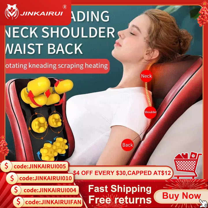 Premium Shiatsu Neck and Back Massager Pillow – Electric Cushion with Infrared Heat, Deep Tissue Kneading, 3 Adjustable Gears, Car & AC Adapters for Muscle Relaxation
