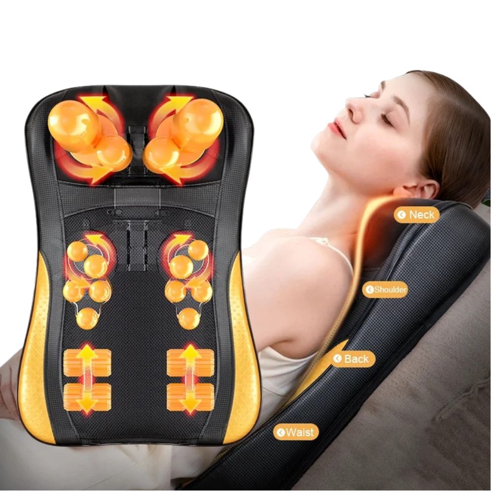 Premium Shiatsu Neck and Back Massager Pillow – Electric Cushion with Infrared Heat, Deep Tissue Kneading, 3 Adjustable Gears, Car & AC Adapters for Muscle Relaxation