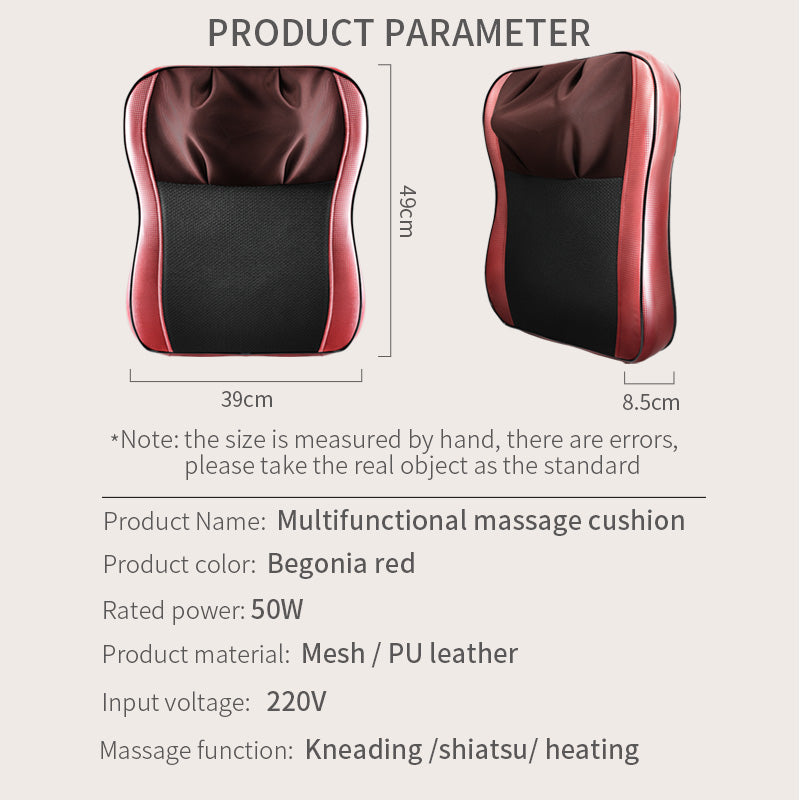 Premium Shiatsu Neck and Back Massager Pillow – Electric Cushion with Infrared Heat, Deep Tissue Kneading, 3 Adjustable Gears, Car & AC Adapters for Muscle Relaxation