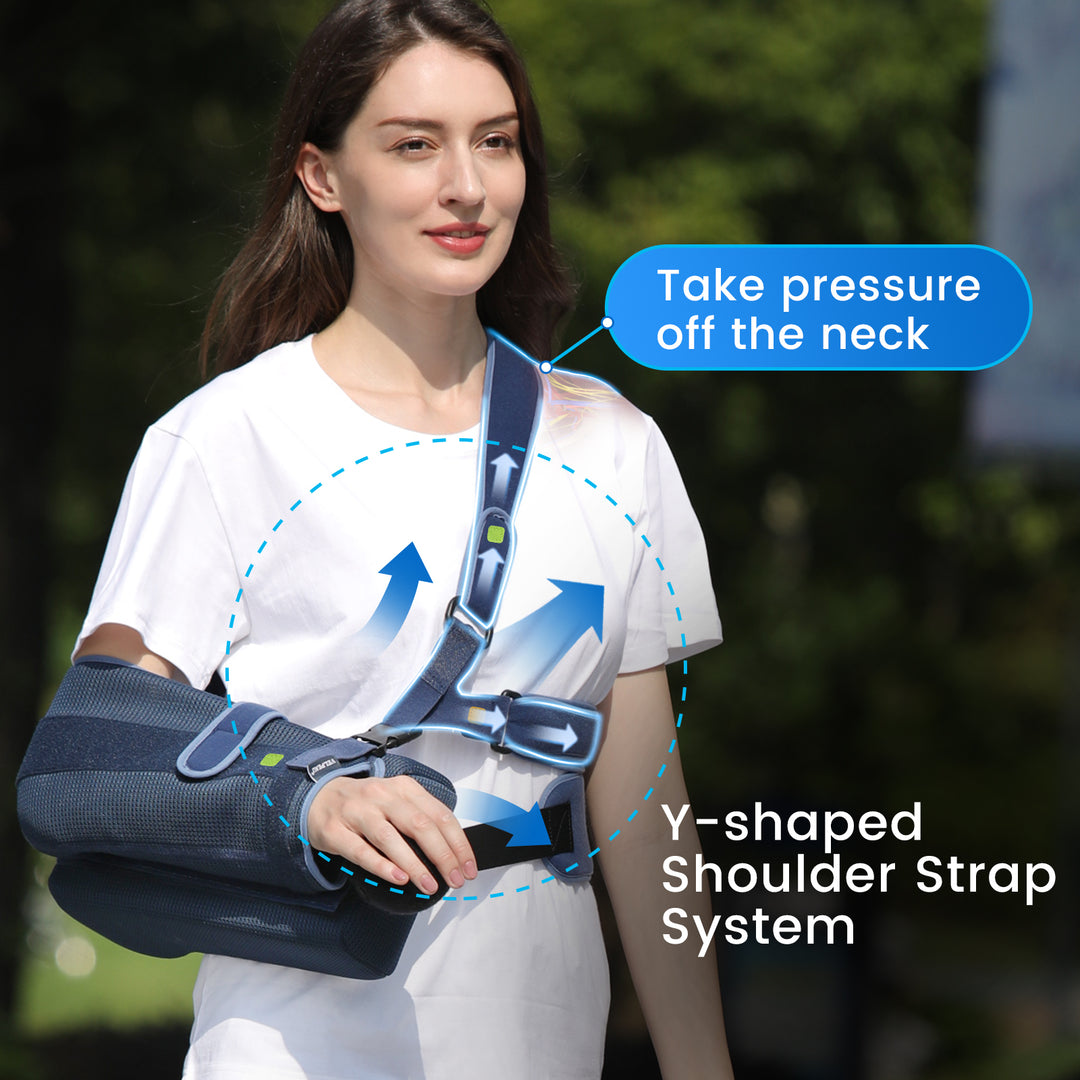 Premium Shoulder Abduction Sling Support with Pillow for Injury Recovery, Medical Immobilizer, Ventilated Mesh, Universal Fit, Includes Grip Ball for Therapy