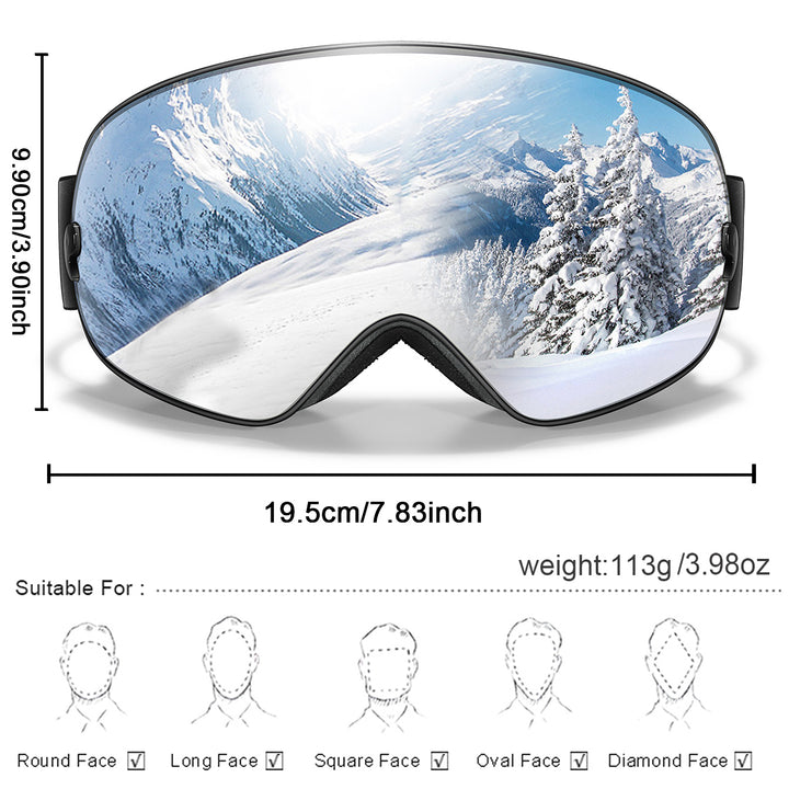 Premium Ski Goggles – Large Comma Spherical Design, Double-Layer Anti-Fog Lens, Winter Cycling & Sled Sports Glasses, Wide Field of View, Suitable for Myopia