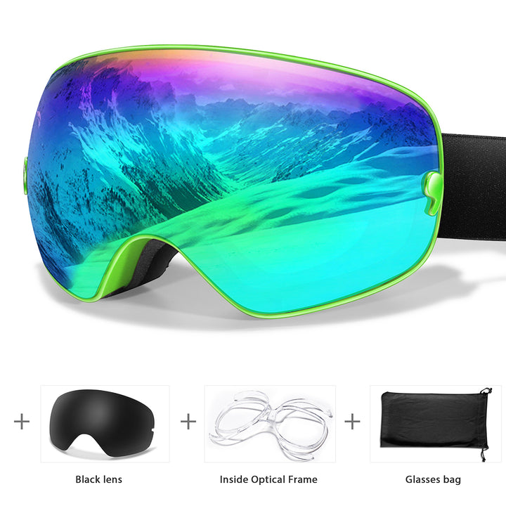 Premium Ski Goggles – Large Comma Spherical Design, Double-Layer Anti-Fog Lens, Winter Cycling & Sled Sports Glasses, Wide Field of View, Suitable for Myopia