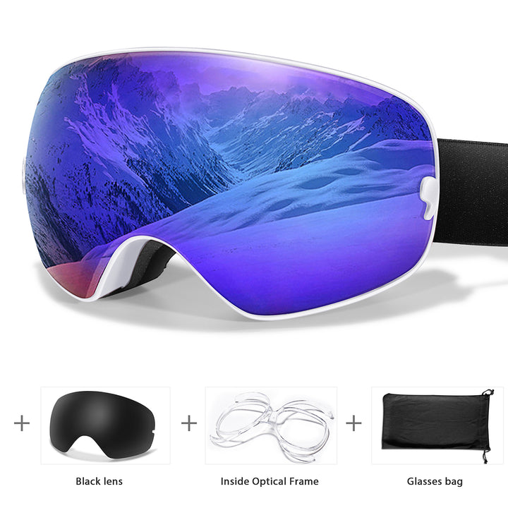 Premium Ski Goggles – Large Comma Spherical Design, Double-Layer Anti-Fog Lens, Winter Cycling & Sled Sports Glasses, Wide Field of View, Suitable for Myopia