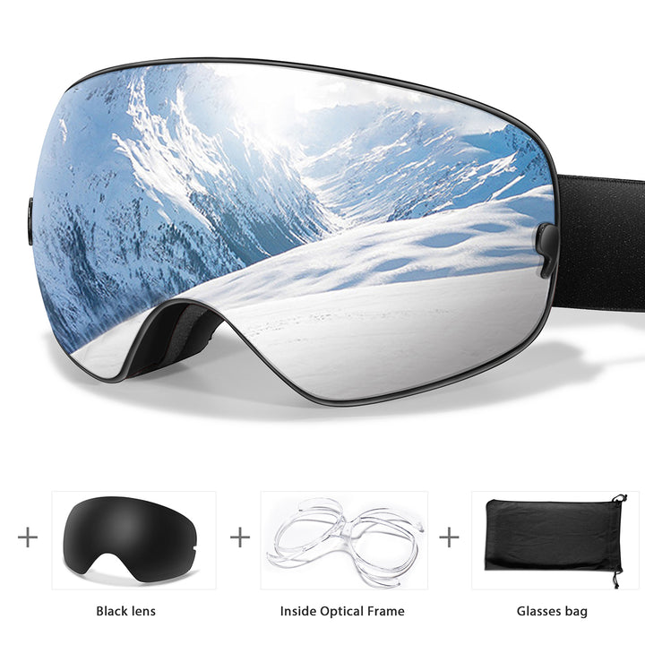 Premium Ski Goggles – Large Comma Spherical Design, Double-Layer Anti-Fog Lens, Winter Cycling & Sled Sports Glasses, Wide Field of View, Suitable for Myopia