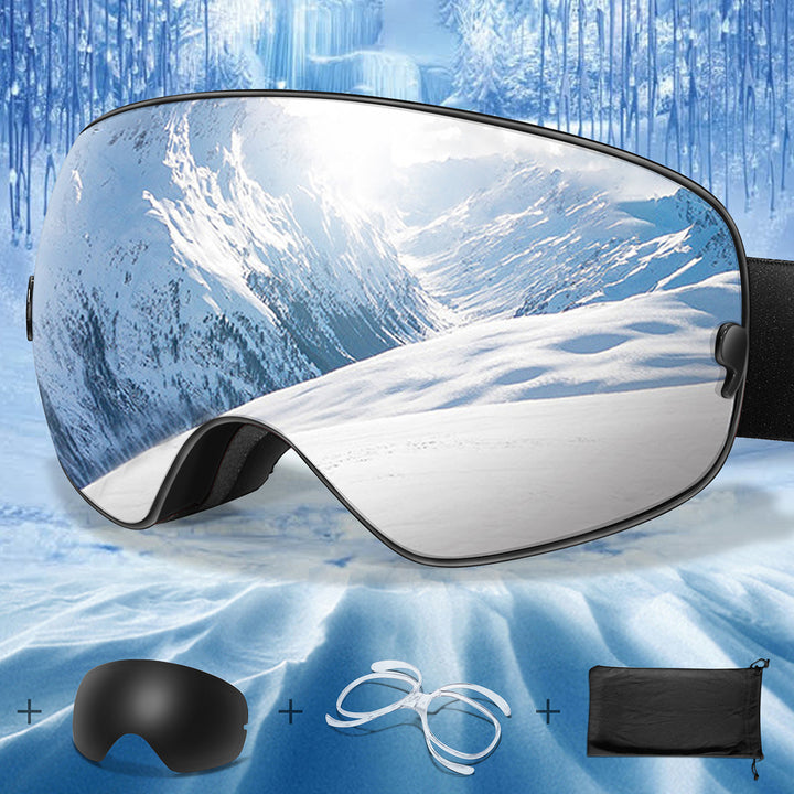 Premium Ski Goggles – Large Comma Spherical Design, Double-Layer Anti-Fog Lens, Winter Cycling & Sled Sports Glasses, Wide Field of View, Suitable for Myopia