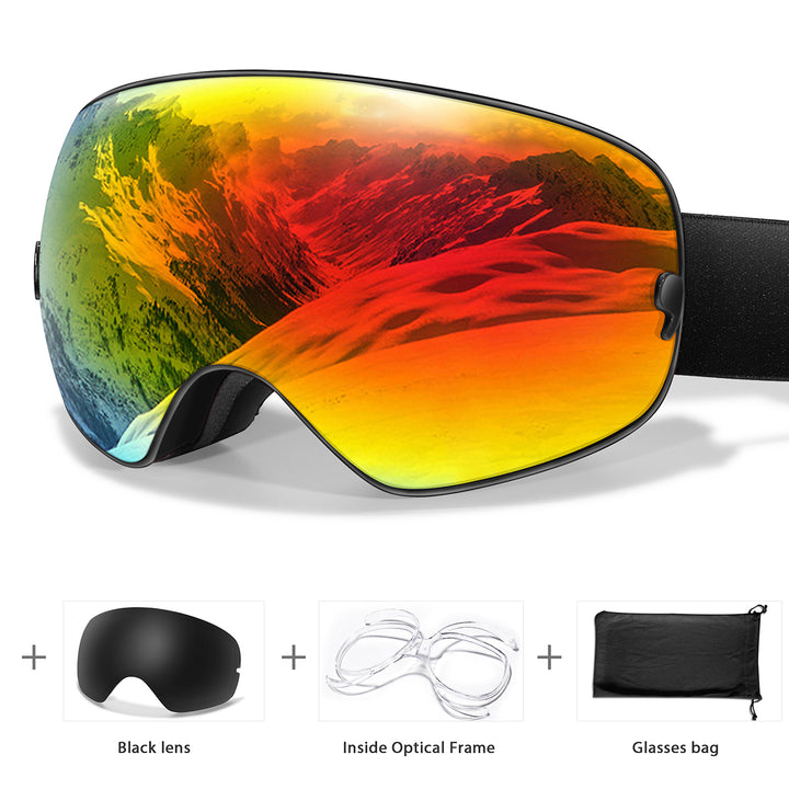Premium Ski Goggles – Large Comma Spherical Design, Double-Layer Anti-Fog Lens, Winter Cycling & Sled Sports Glasses, Wide Field of View, Suitable for Myopia
