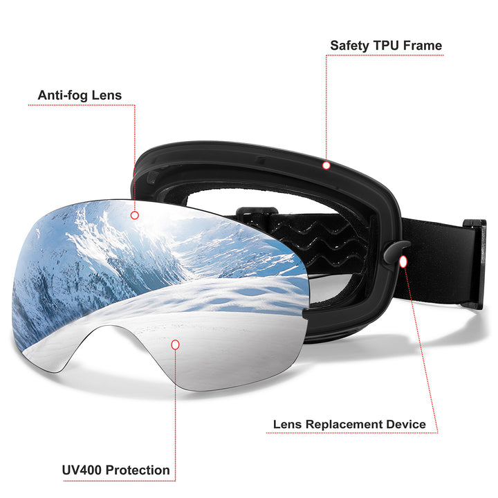 Premium Ski Goggles – Large Comma Spherical Design, Double-Layer Anti-Fog Lens, Winter Cycling & Sled Sports Glasses, Wide Field of View, Suitable for Myopia