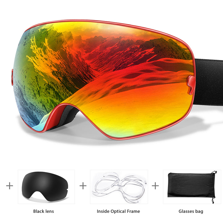 Premium Ski Goggles – Large Comma Spherical Design, Double-Layer Anti-Fog Lens, Winter Cycling & Sled Sports Glasses, Wide Field of View, Suitable for Myopia