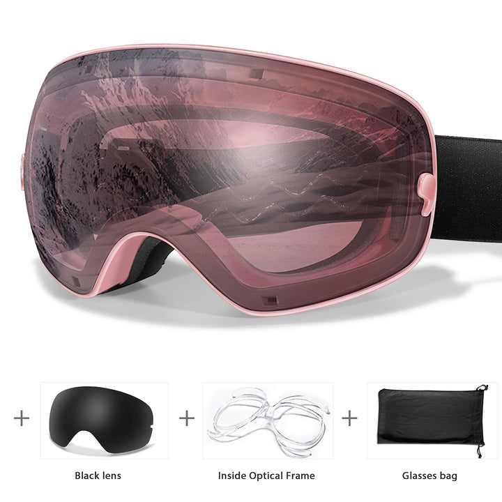 Premium Ski Goggles – Large Comma Spherical Design, Double-Layer Anti-Fog Lens, Winter Cycling & Sled Sports Glasses, Wide Field of View, Suitable for Myopia